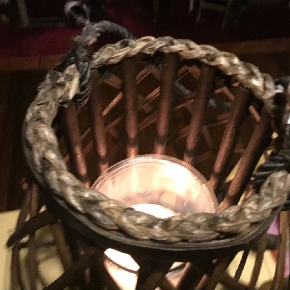 Handcrafted Woven Lantern Candle Holder - Brown